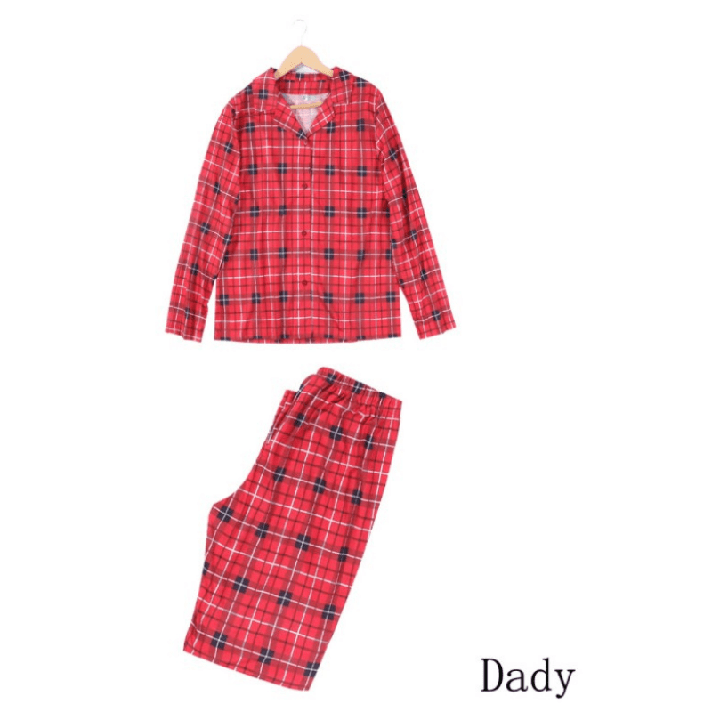 Matching family Christmas pyjamas in red tartan plaid for adults, kids, baby and dog - view 6