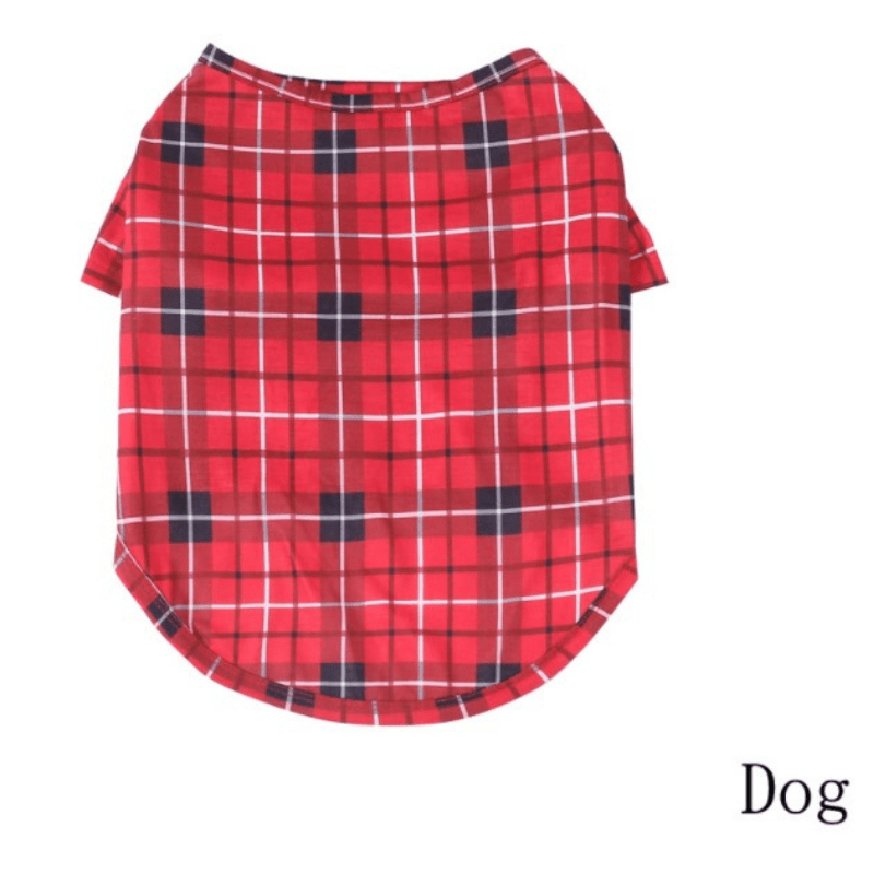 Matching family Christmas pyjamas in red tartan plaid for adults, kids, baby and dog - view 7