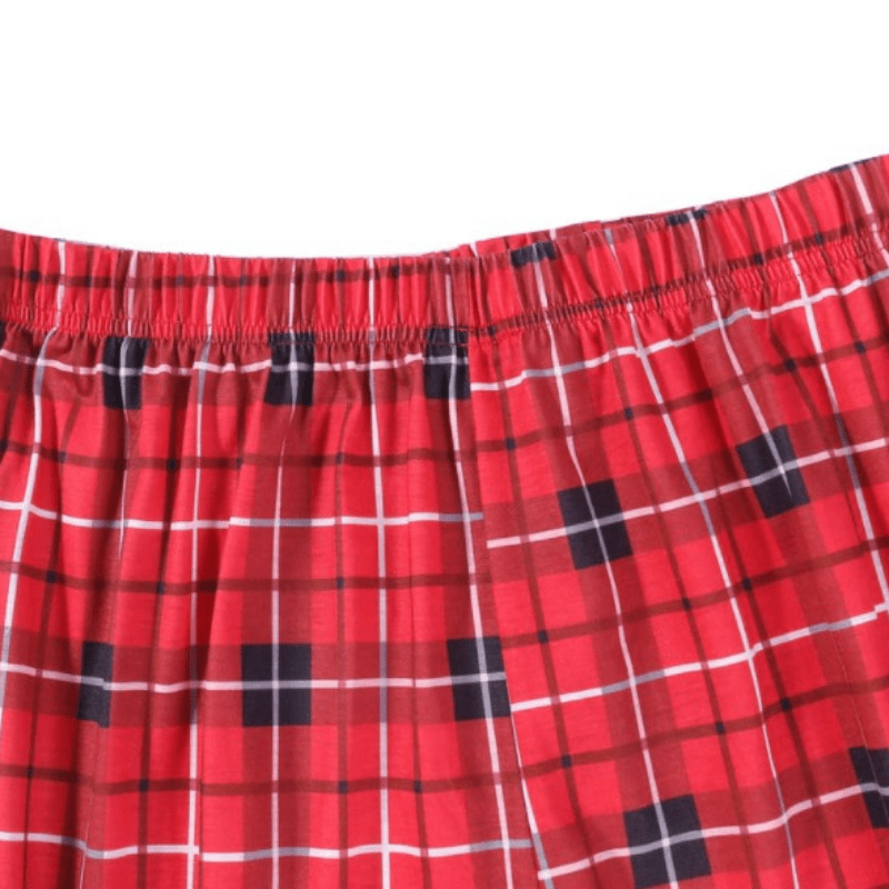 Matching family Christmas pyjamas in red tartan plaid for adults, kids, baby and dog - view 9