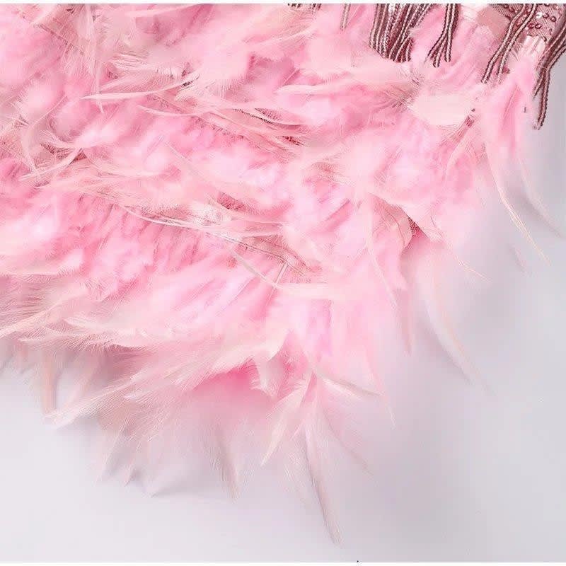 Sequin fringe mini cocktail dress with V-neck, spaghetti straps and feathered hem - view 5
