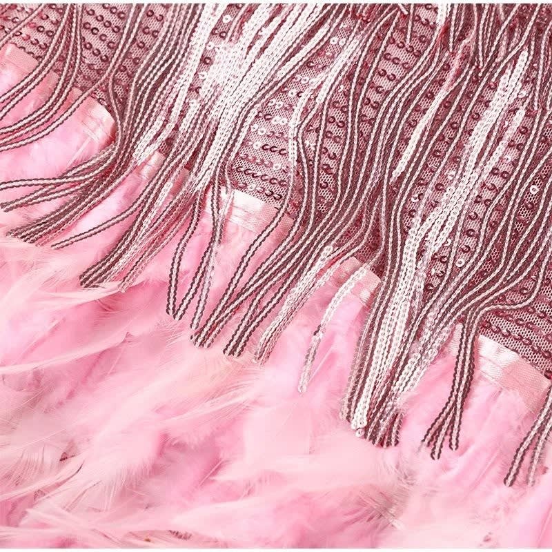 Sequin fringe mini cocktail dress with V-neck, spaghetti straps and feathered hem - view 6