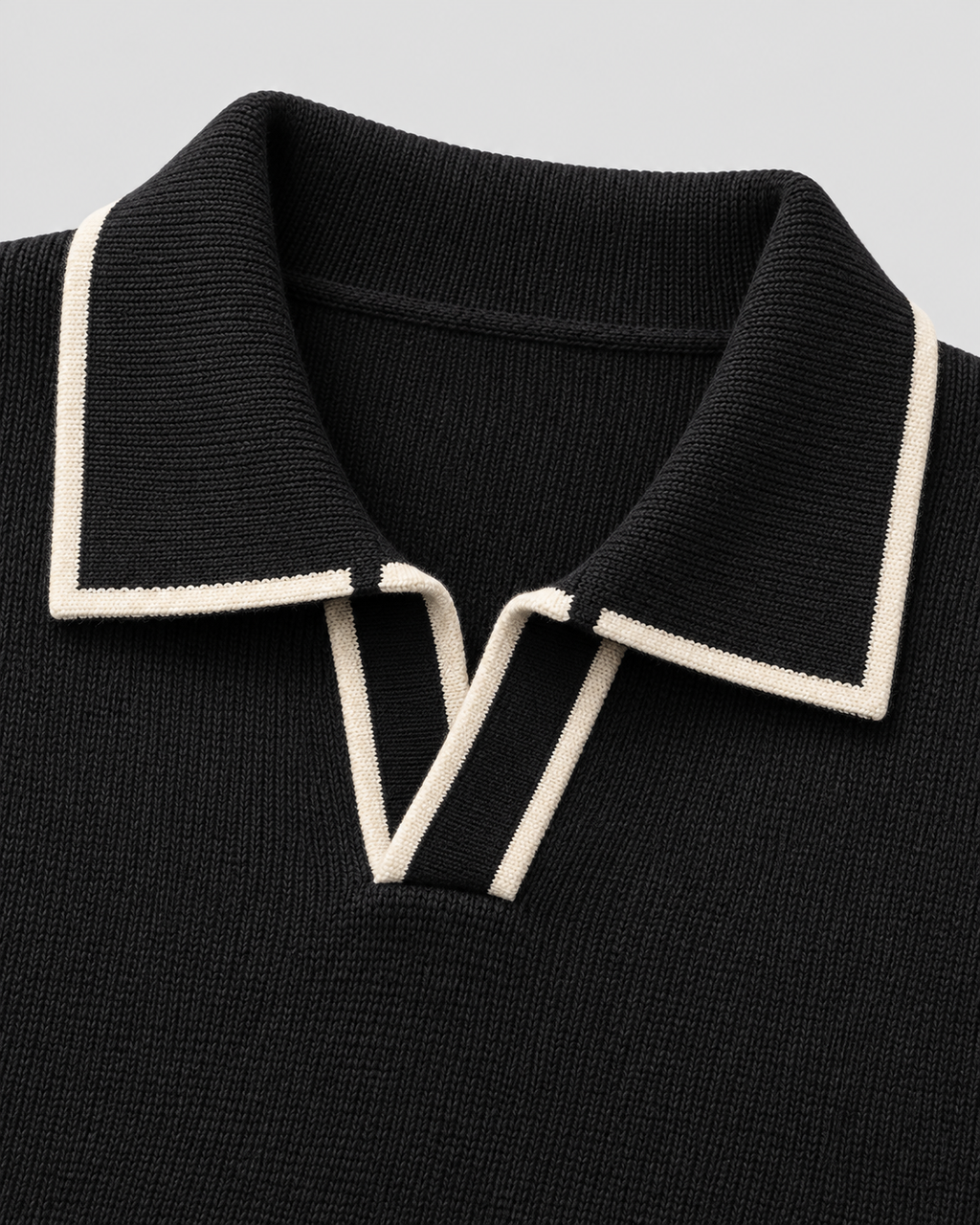 Men's ribbed knit polo sweater with open Johnny collar and contrast tipping - view 3