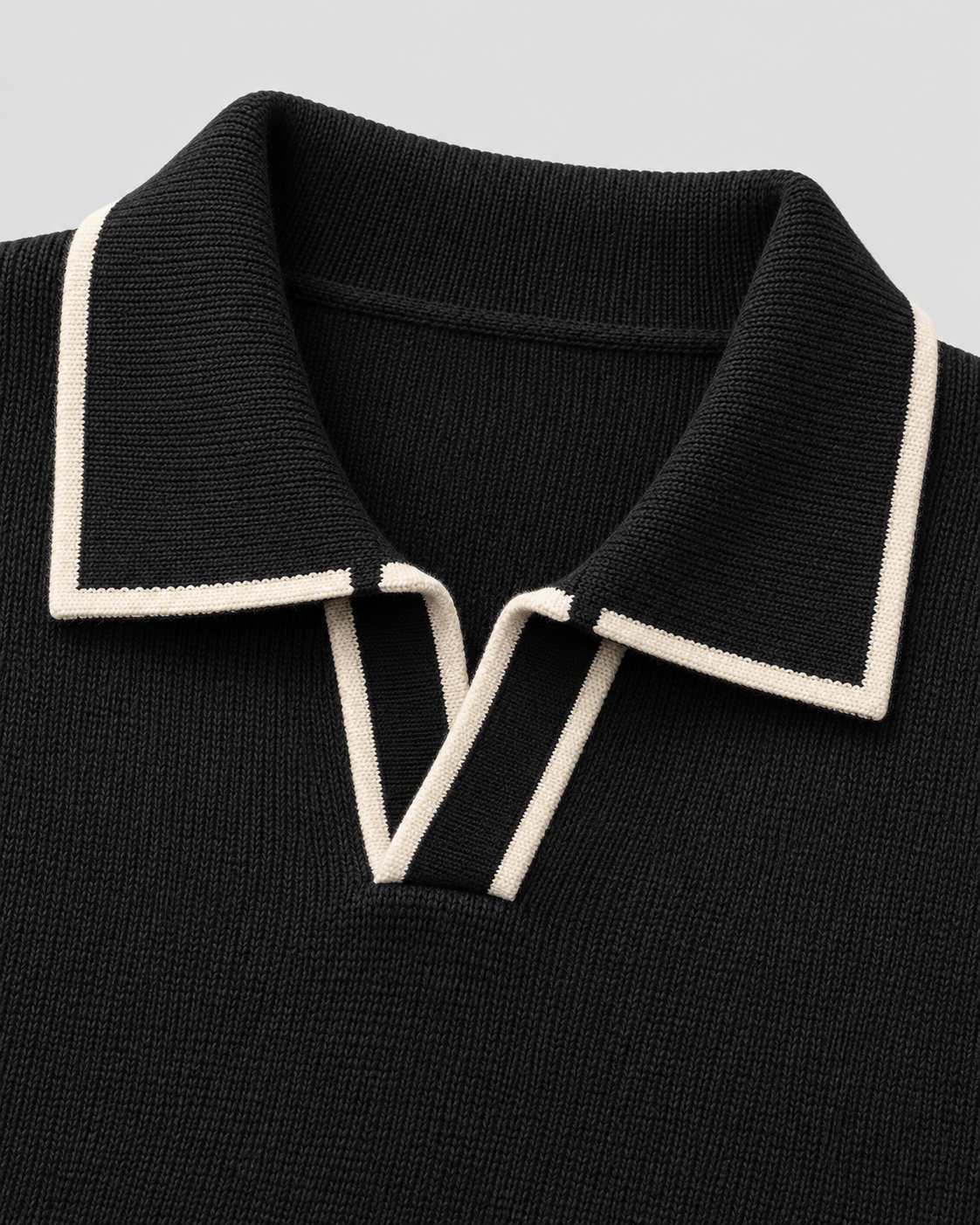 Men's ribbed knit polo sweater with open Johnny collar and contrast tipping - view 3