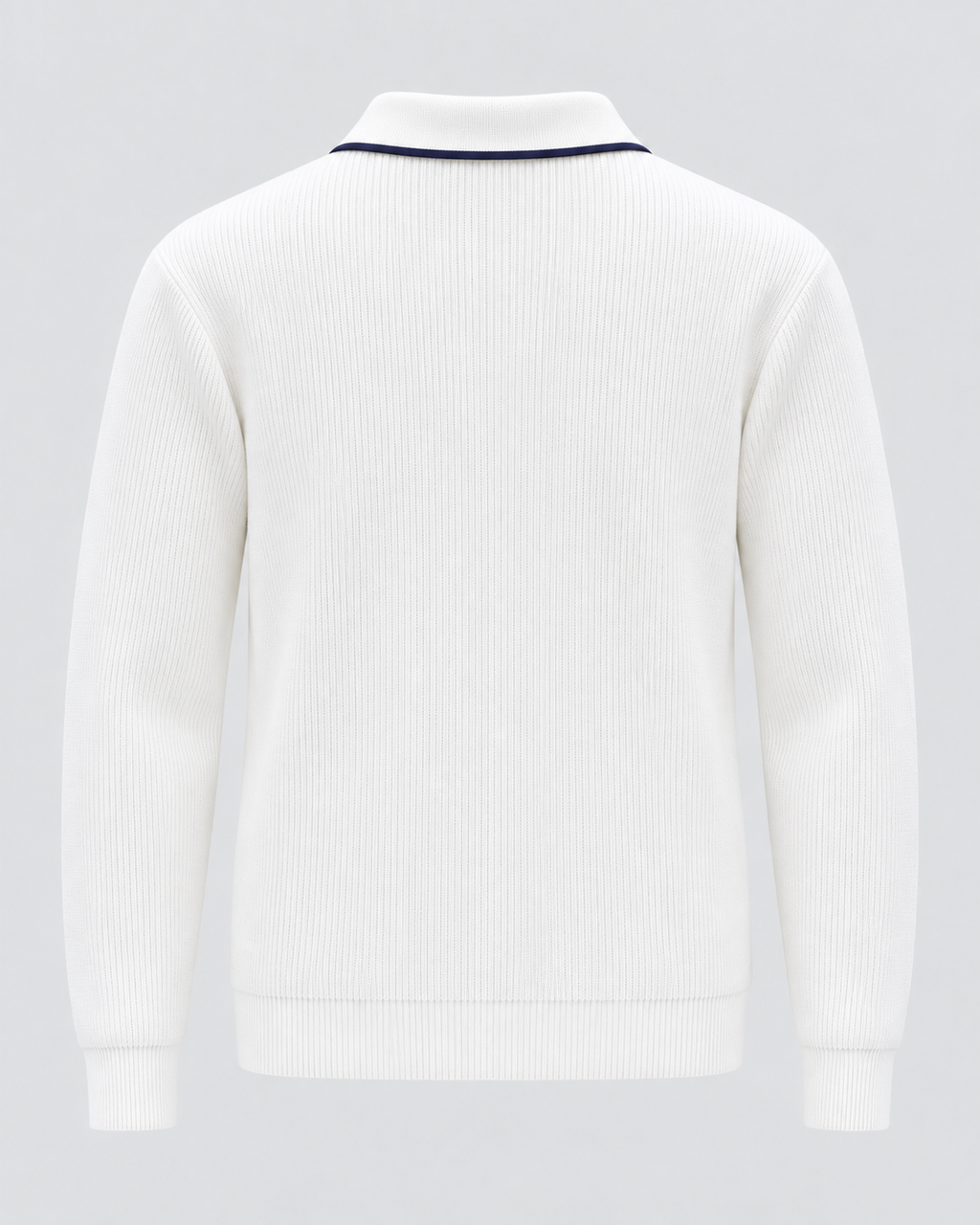 Men's ribbed knit polo sweater with open Johnny collar and contrast tipping - view 8