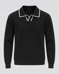 Men's ribbed knit polo sweater with open Johnny collar and contrast tipping - view 9