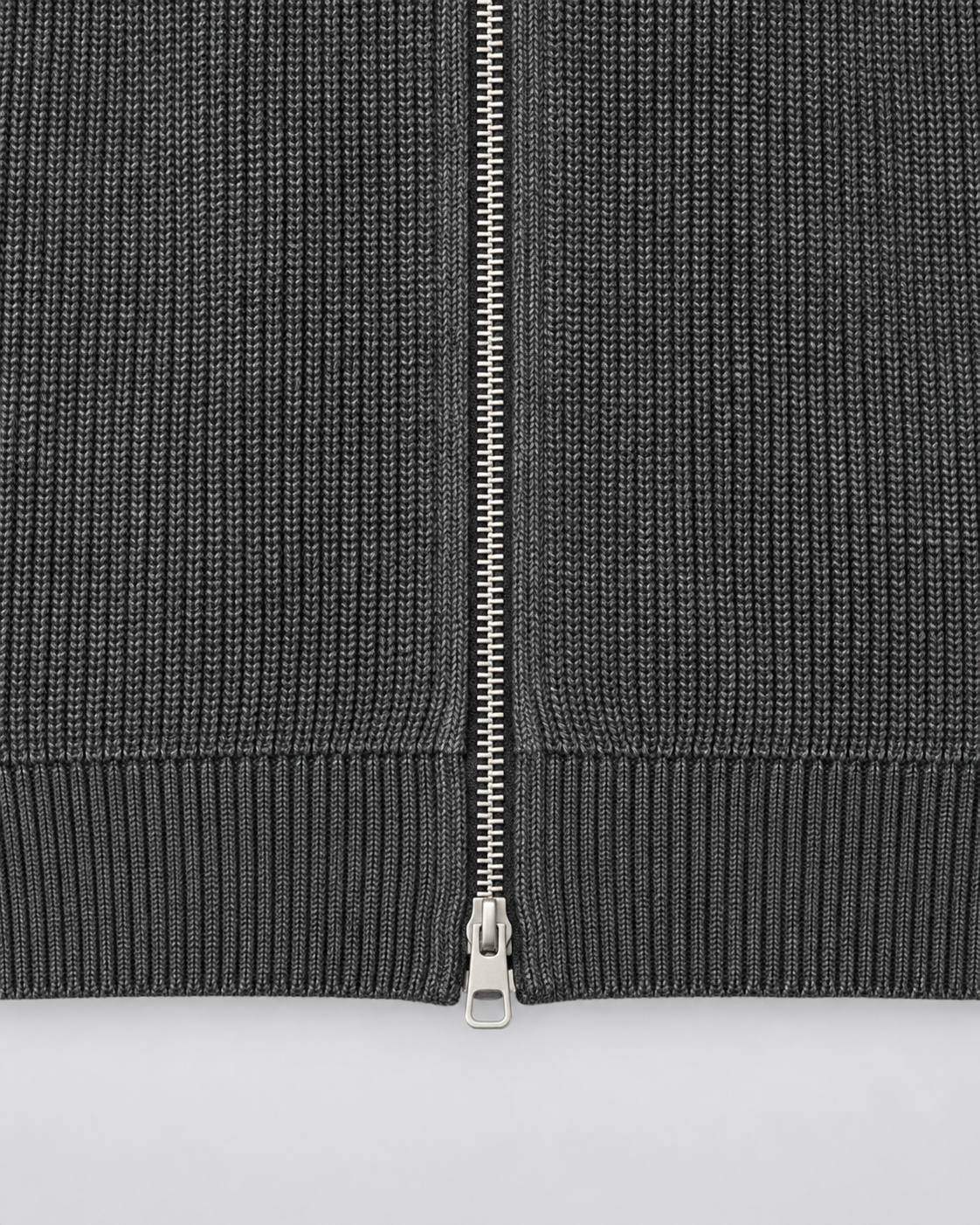 Men's ribbed knit zip up sweater with stand collar and silver-tone zip - view 4