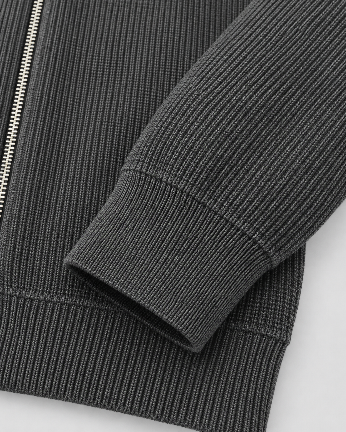 Men's ribbed knit zip up sweater with stand collar and silver-tone zip - view 5