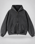 Man wearing an oversized washed zip up hoodie with kangaroo pocket and ribbed cuffs - view 10