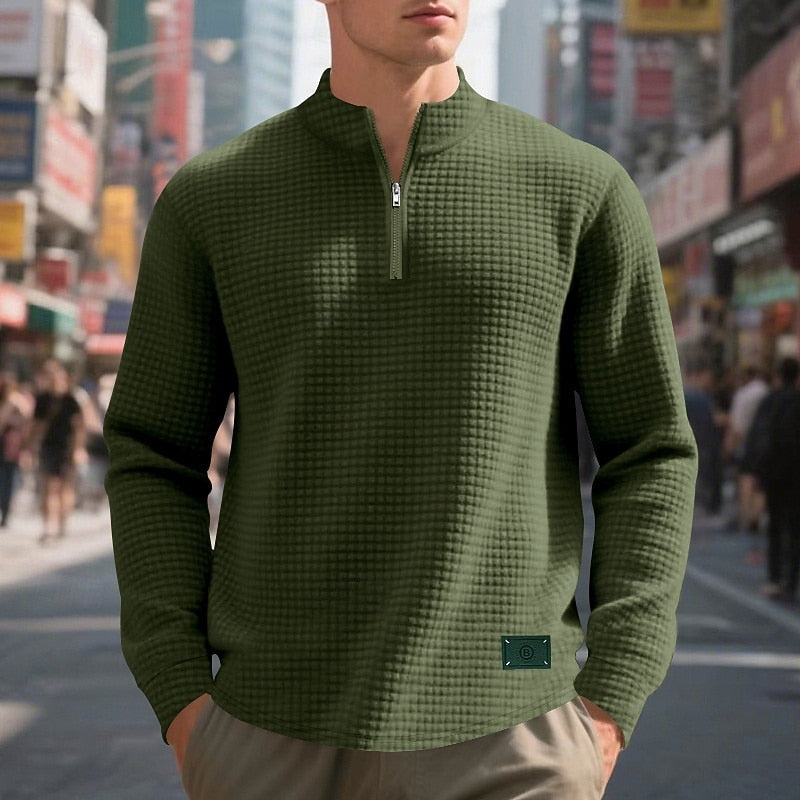 Men's textured quarter zip sweatshirt, view 12