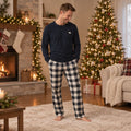 Men's, women's, kids' and baby Christmas pajamas in buffalo plaid with bear details - view 2