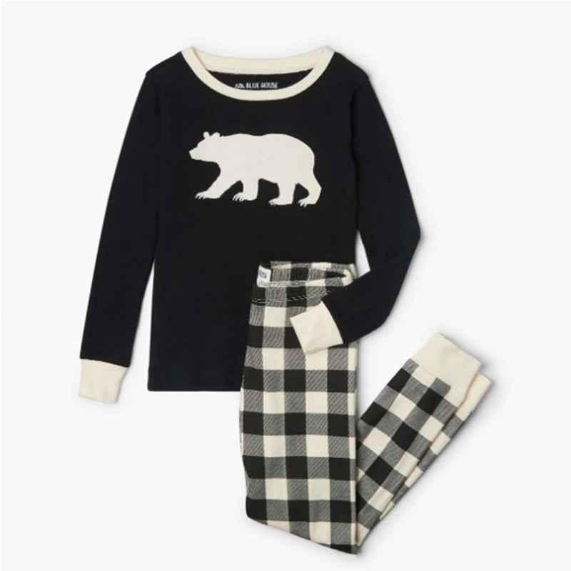Men's, women's, kids' and baby Christmas pajamas in buffalo plaid with bear details - view 6