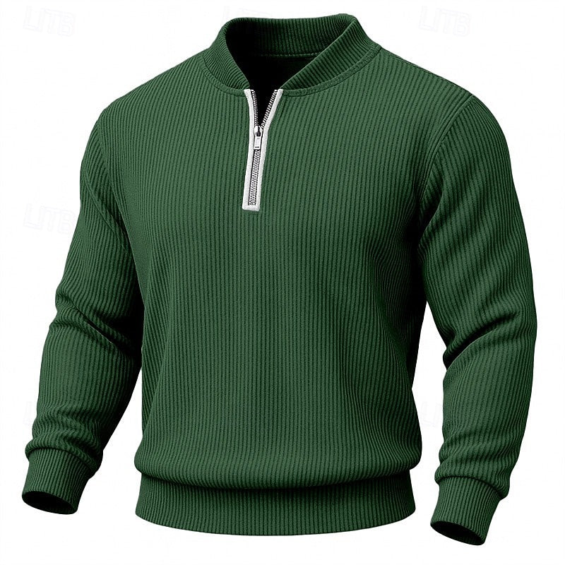 Hector | Ribbed Stand Collar Quarter Zip Pullover