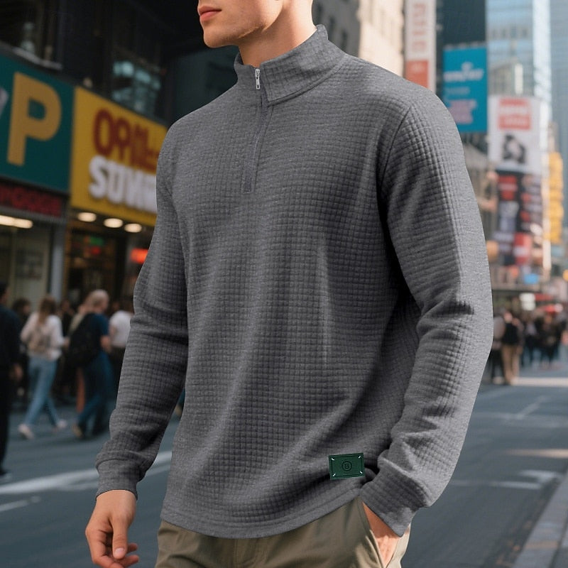 Men's textured quarter zip sweatshirt, detail