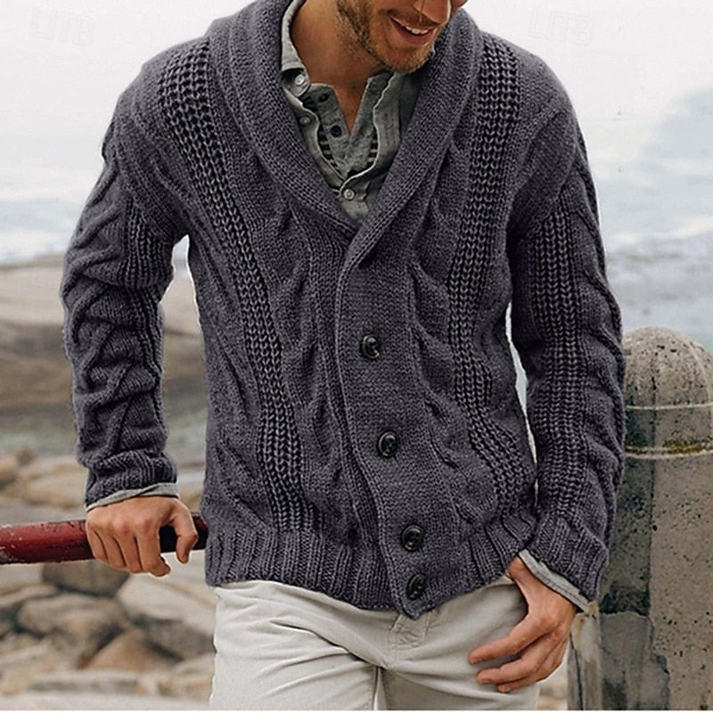 Alistair | Cable Knit Shawl Collar Cardigan